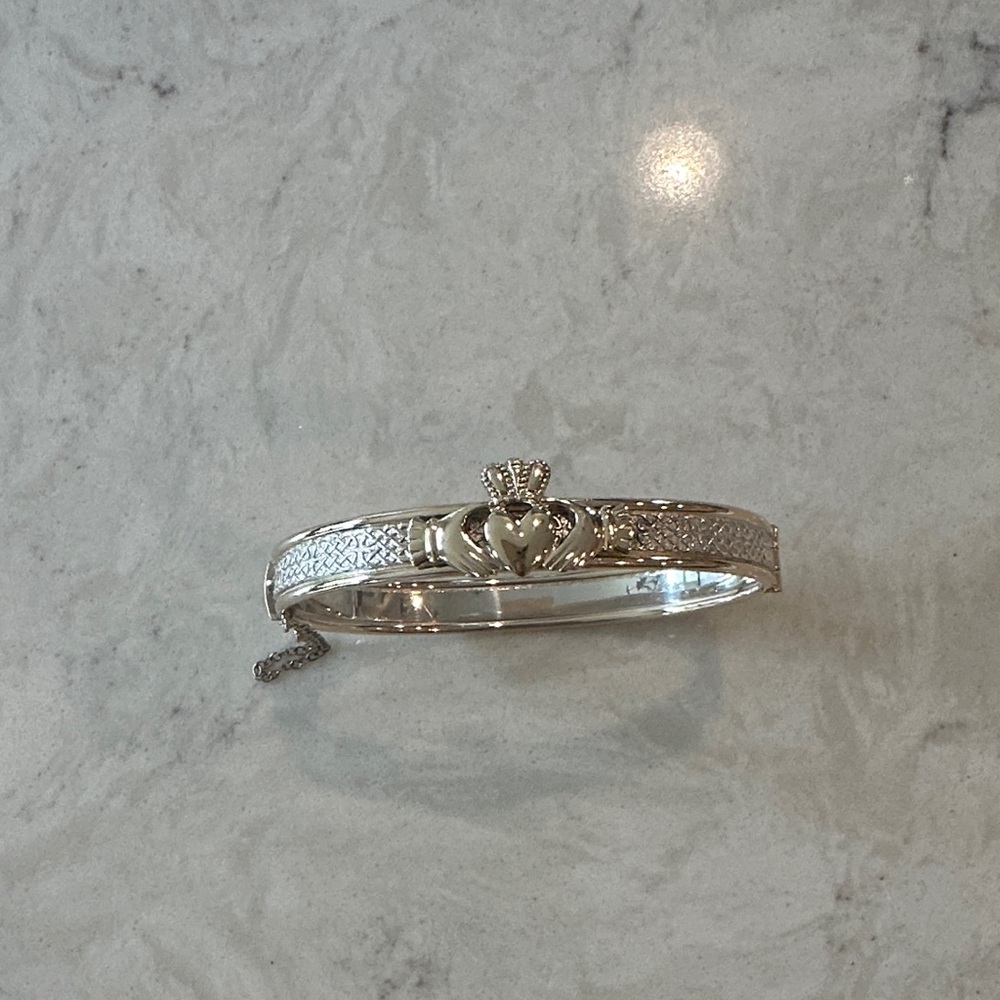 ANTIQUE Gold filled and Sterling Silver(tested)Claddagh Bangle Bracelet
